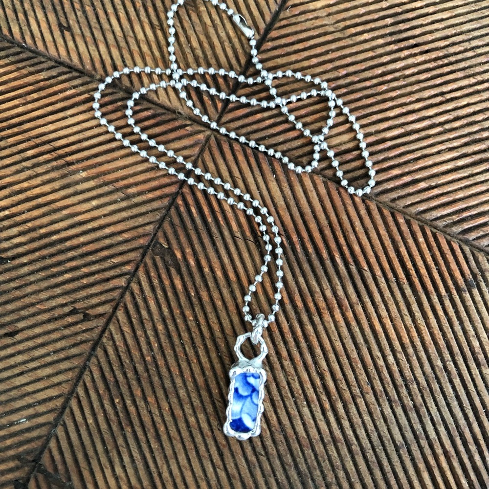 Broken China Soldered Necklace, Handmade from Blue and White Transferware